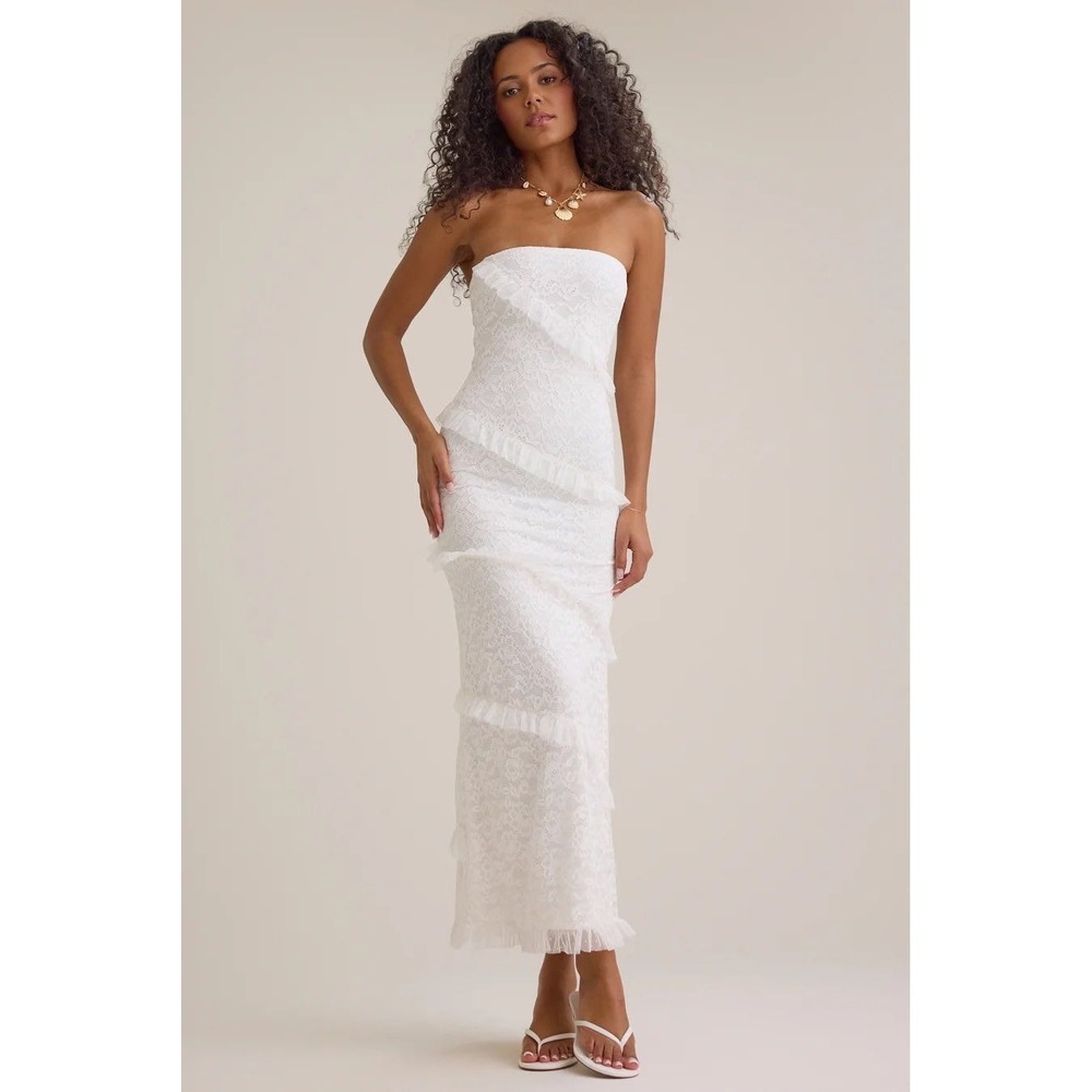Altar'd State White Lace Strapless Maxi Dress Ruffleβ Tiered Size XL